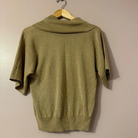 Michael Kors Gold Glitter Cowl Neck 3/4 Sleeve Sparkle Top Size S - Picture 7 of 7